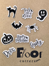 Load image into Gallery viewer, Black and White Halloween Stickers Edible Toppers