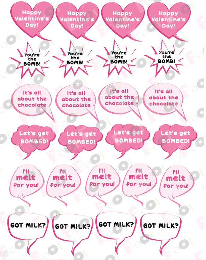 Valentine's Day Pink Conversation Bubbles Edible Toppers