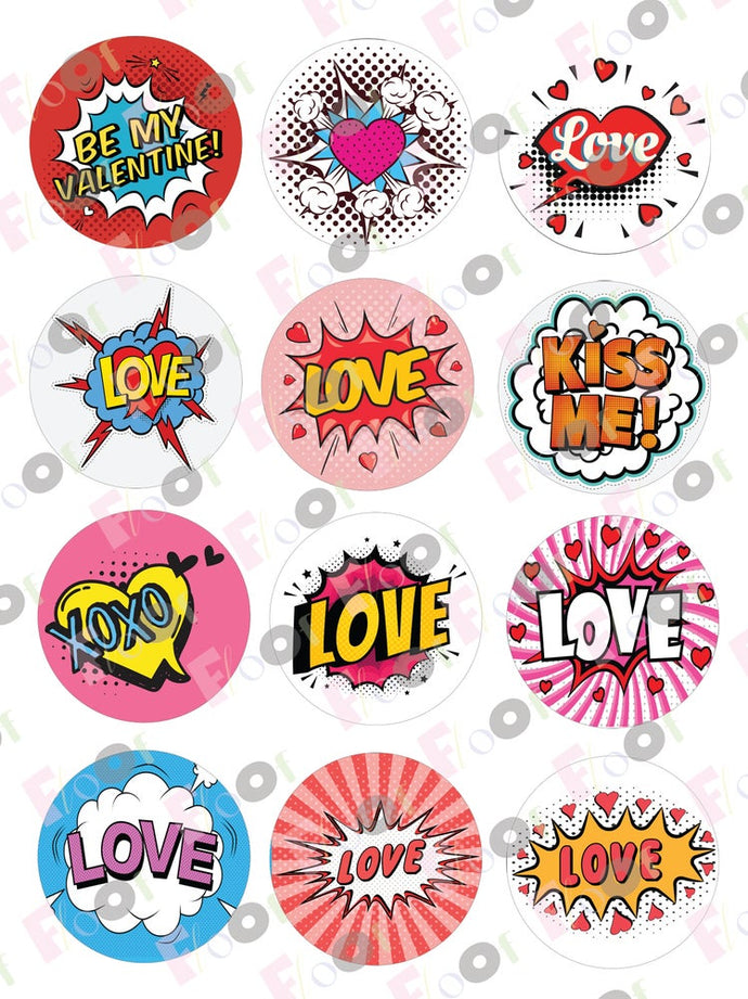 Pop Art Love Balloons Valentine's Day Edible Designs