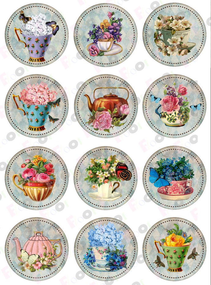 Shabby Chic Flowers and Tea Edible Designs